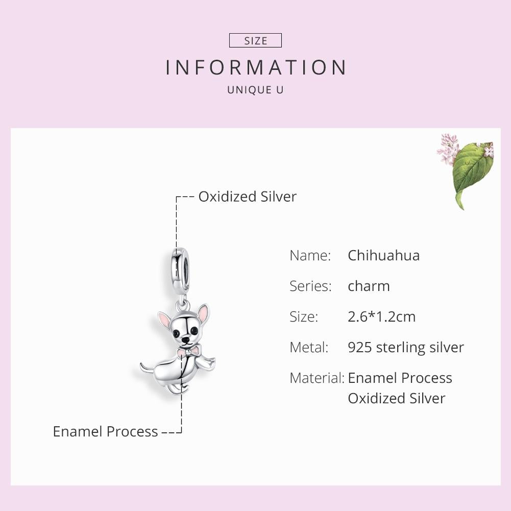 925 Sterling Silver Chihuahua Charm Pendant For Diy Bracelets