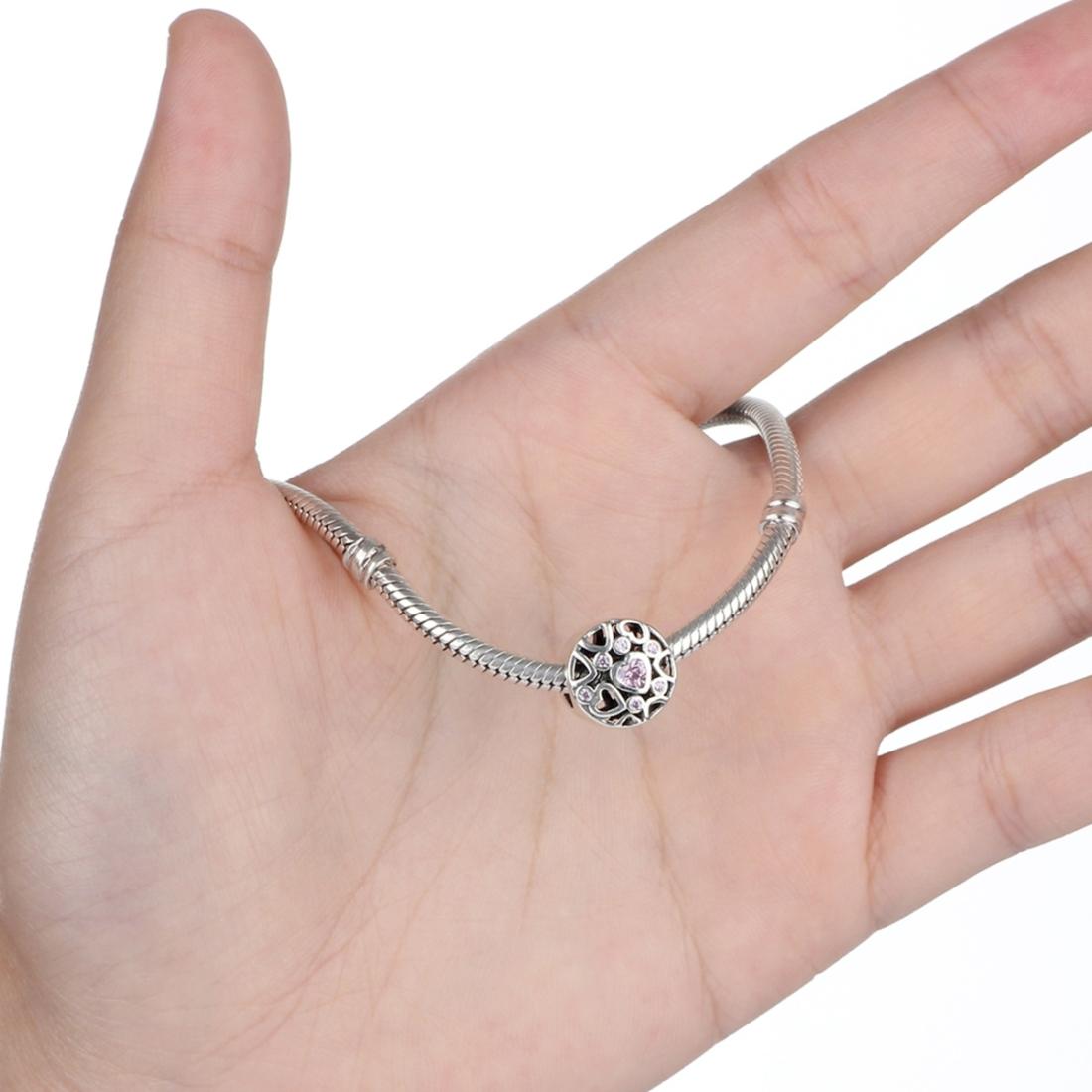 925 Sterling Silver Geometric Heart Shaped Hollow Beads For Diy Jewelry