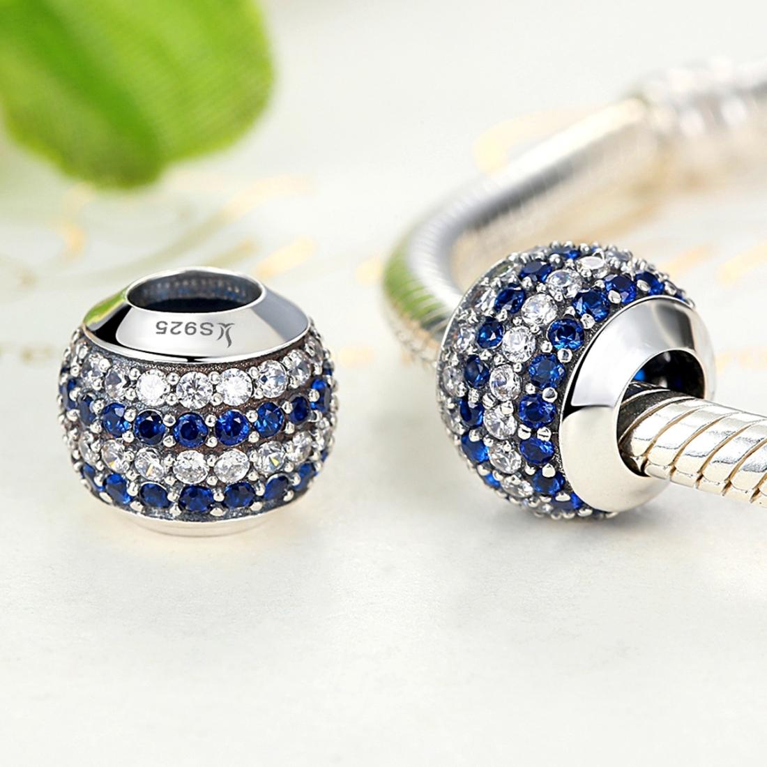 925 Sterling Silver Blue Diamond Beaded Bracelet & Necklace Set