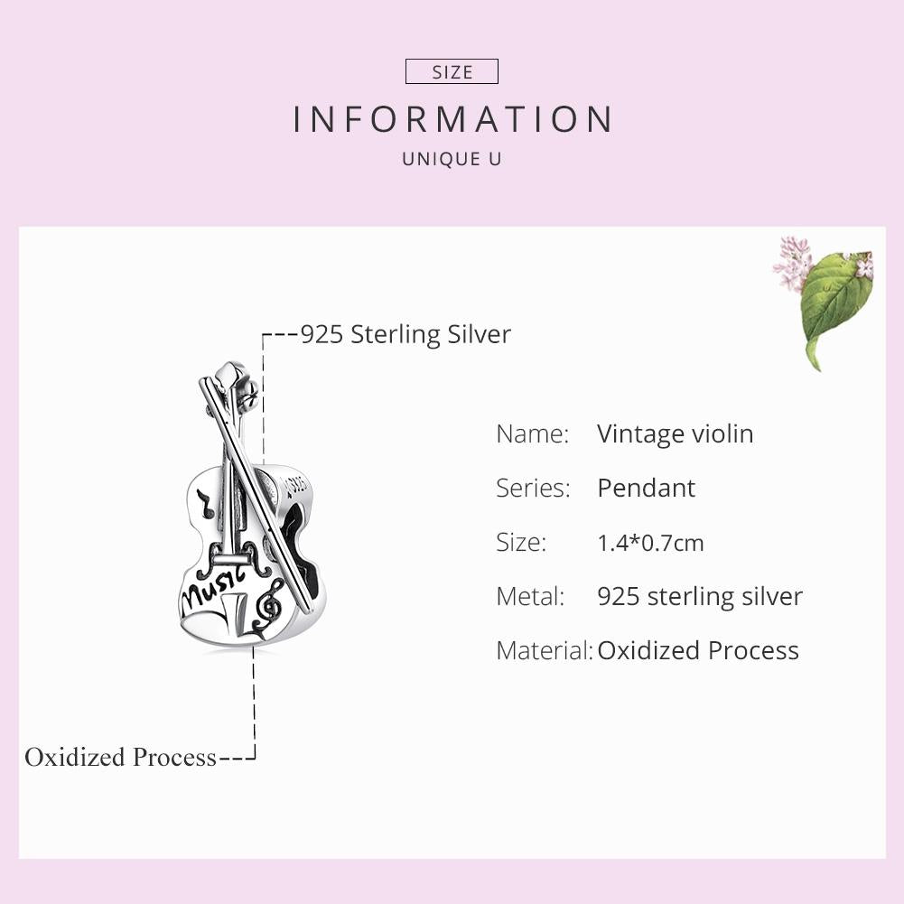925 Sterling Silver Vintage Violin Beads For Diy Bracelets & Necklaces