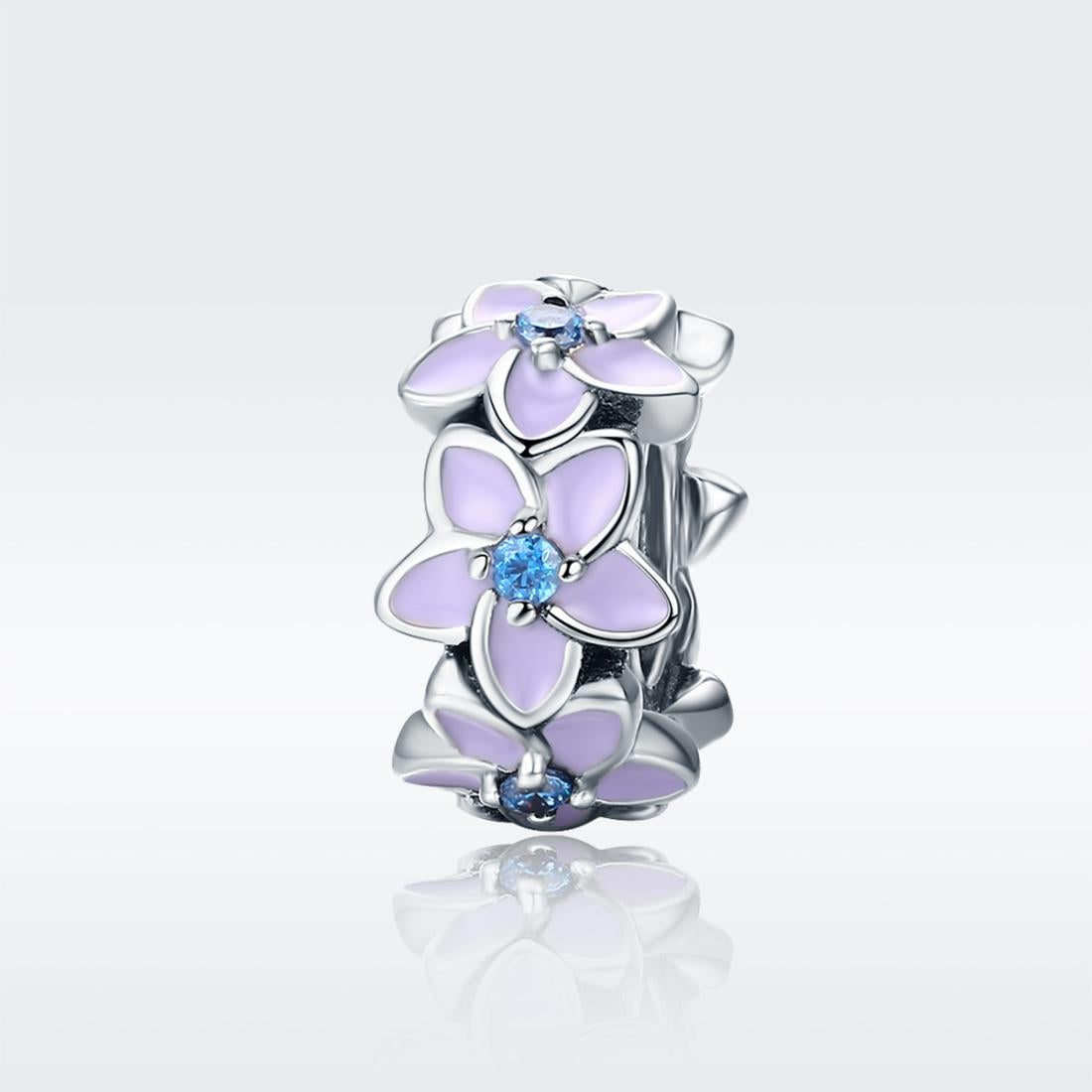 925 Sterling Silver Purple Flower Bracelet With Diamond Beads