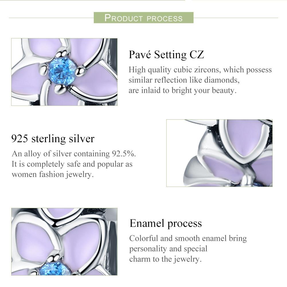 925 Sterling Silver Purple Flower Bracelet With Diamond Beads