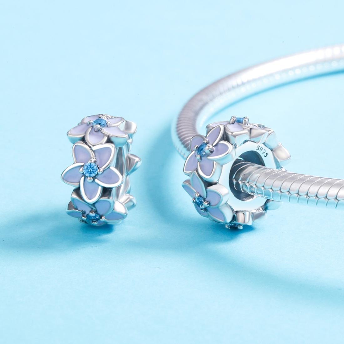 925 Sterling Silver Purple Flower Bracelet With Diamond Beads