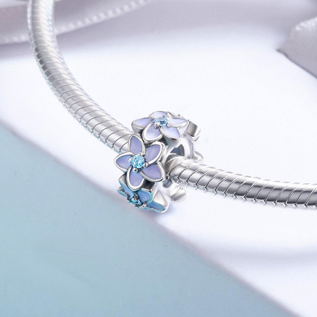 925 Sterling Silver Purple Flower Bracelet With Diamond Beads