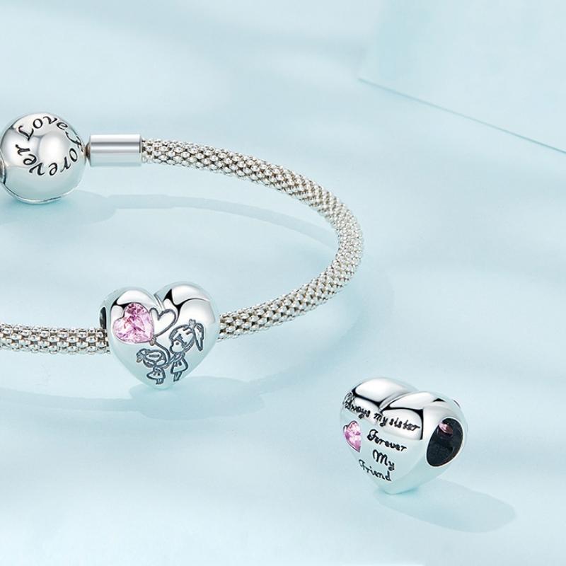 925 Sterling Silver Sisters Love Heart Zircon Bracelet