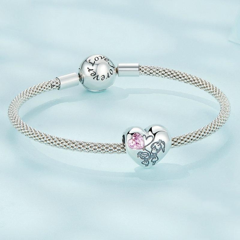 925 Sterling Silver Sisters Love Heart Zircon Bracelet