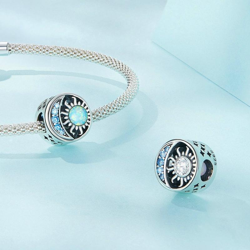 925 Sterling Silver Opal Sun Star & Moon Bracelet