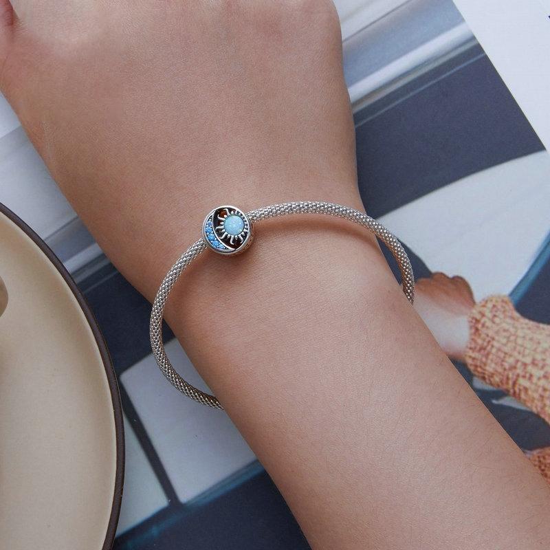 925 Sterling Silver Opal Sun Star & Moon Bracelet