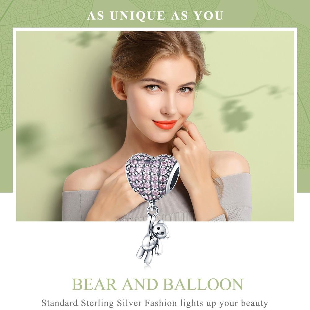 925 Sterling Silver Bear Balloon Bracelet With Zirconium Diamond Beads Style - Bead