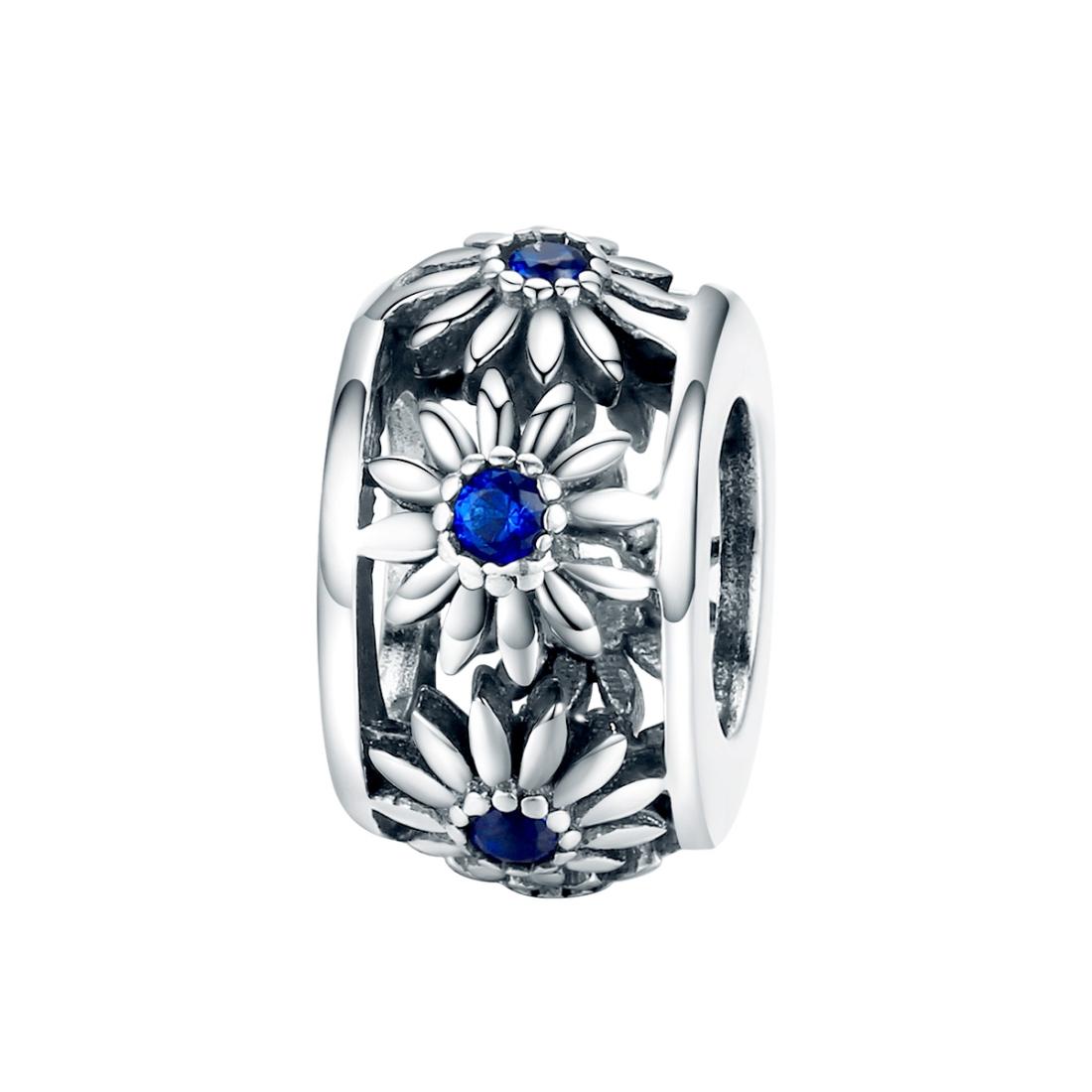 925 Sterling Silver Blue Daisy Spacer For Bracelet