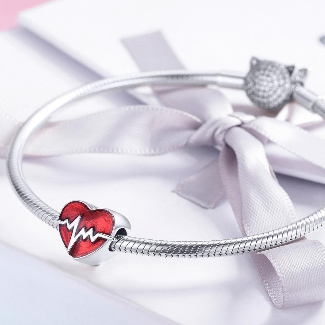 925 Sterling Silver Red Ecg Beaded Love Bracelet