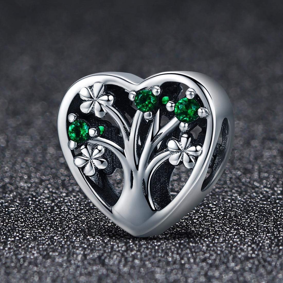 925 Sterling Silver Tree Of Life Heart Bracelet & Clear Beads