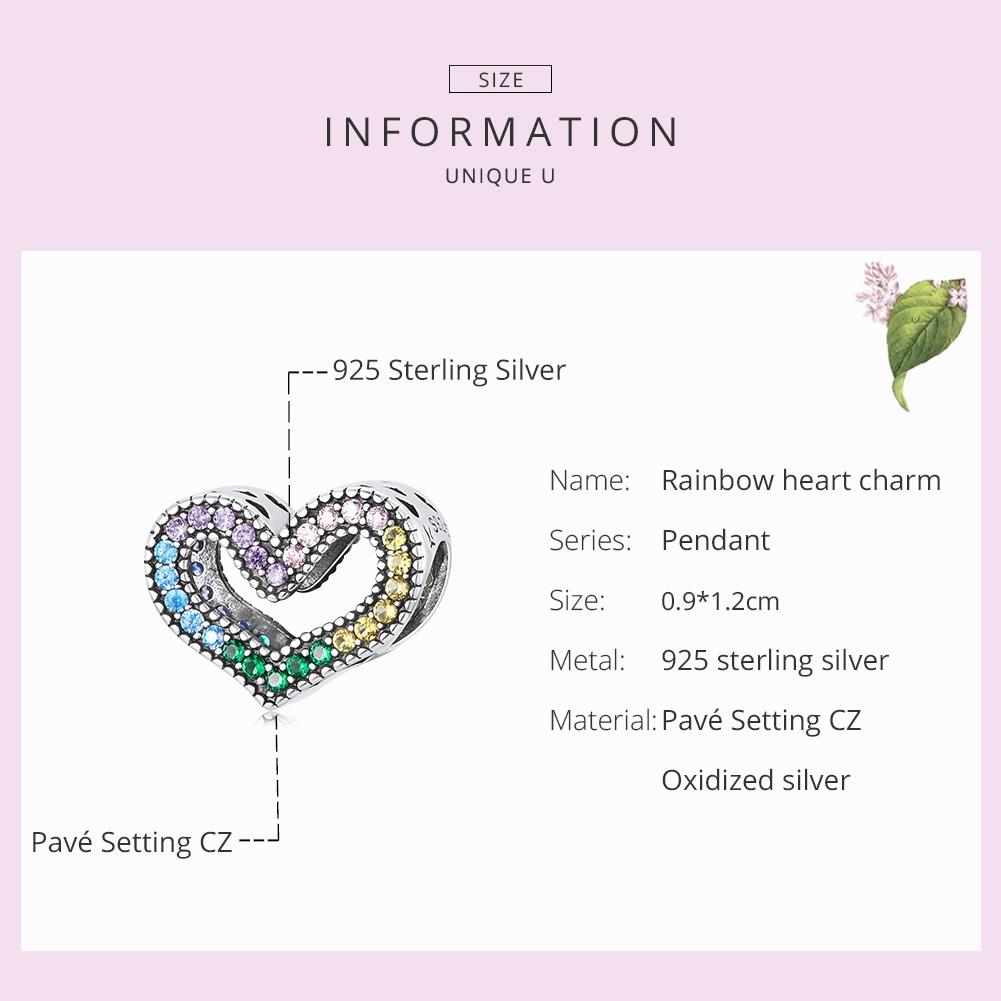 925 Sterling Silver Rainbow Heart Beads For Diy Bracelets & Necklaces
