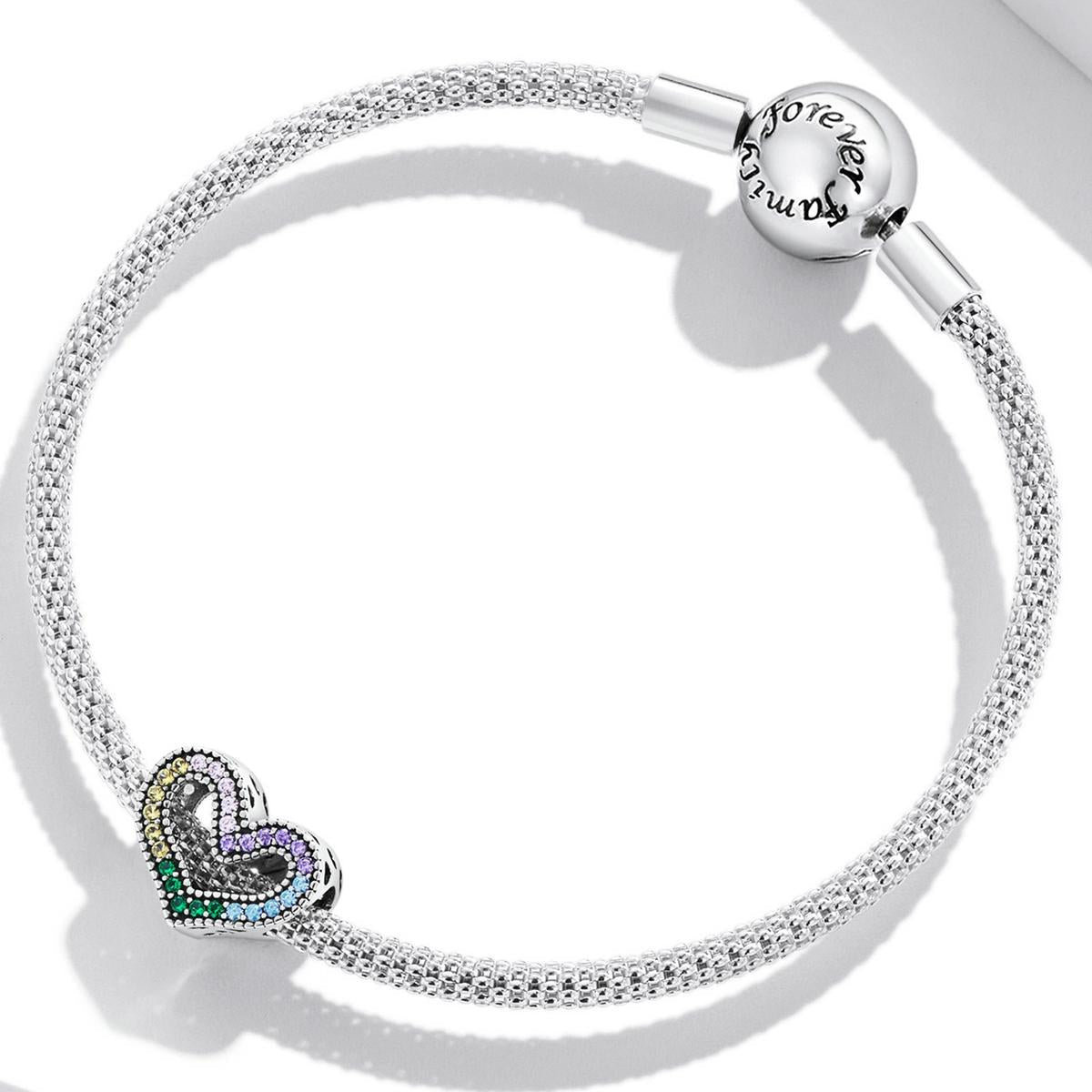 925 Sterling Silver Rainbow Heart Beads For Diy Bracelets & Necklaces