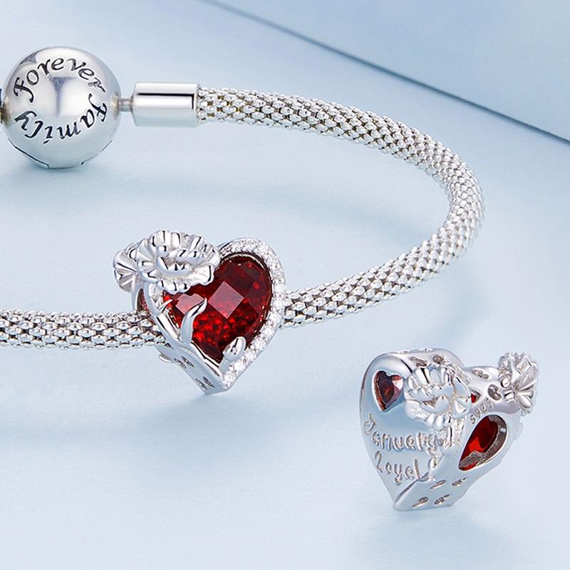 925 Sterling Silver April Birthstone Bracelet With Love Pearl Beads Style - April