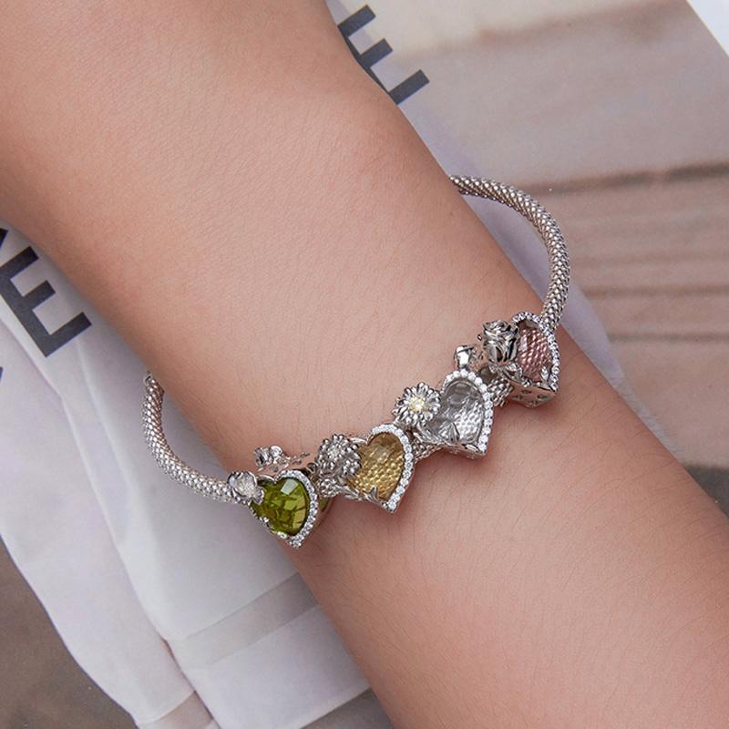 925 Sterling Silver April Birthstone Bracelet With Love Pearl Beads Style - April