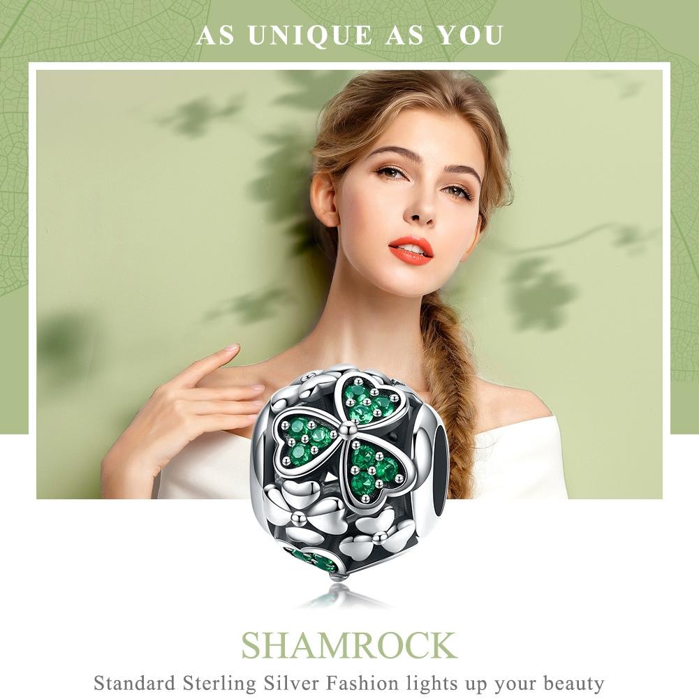 925 Sterling Silver Green Clover Bead For Diy Bracelets