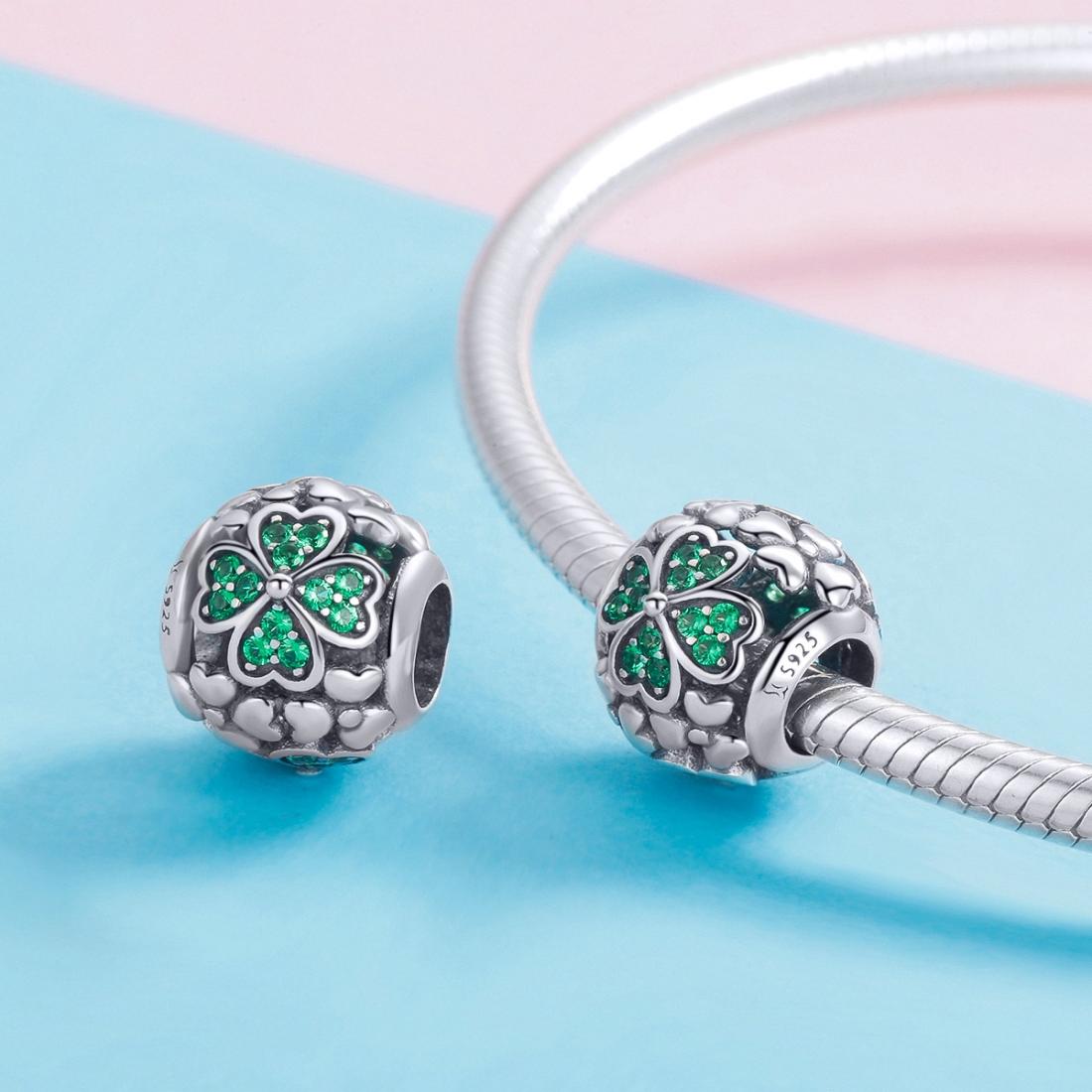 925 Sterling Silver Green Clover Bead For Diy Bracelets