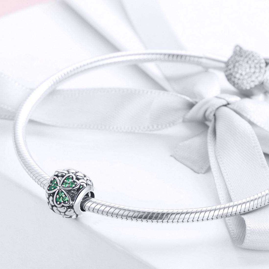 925 Sterling Silver Green Clover Bead For Diy Bracelets