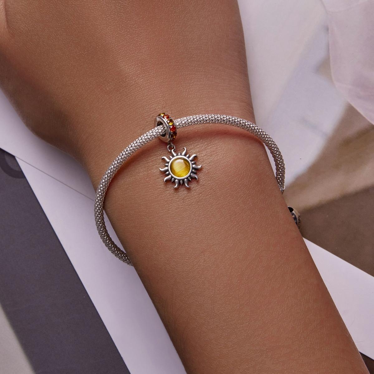 925 Sterling Silver Sun Pendant For Diy Bracelets & Necklaces