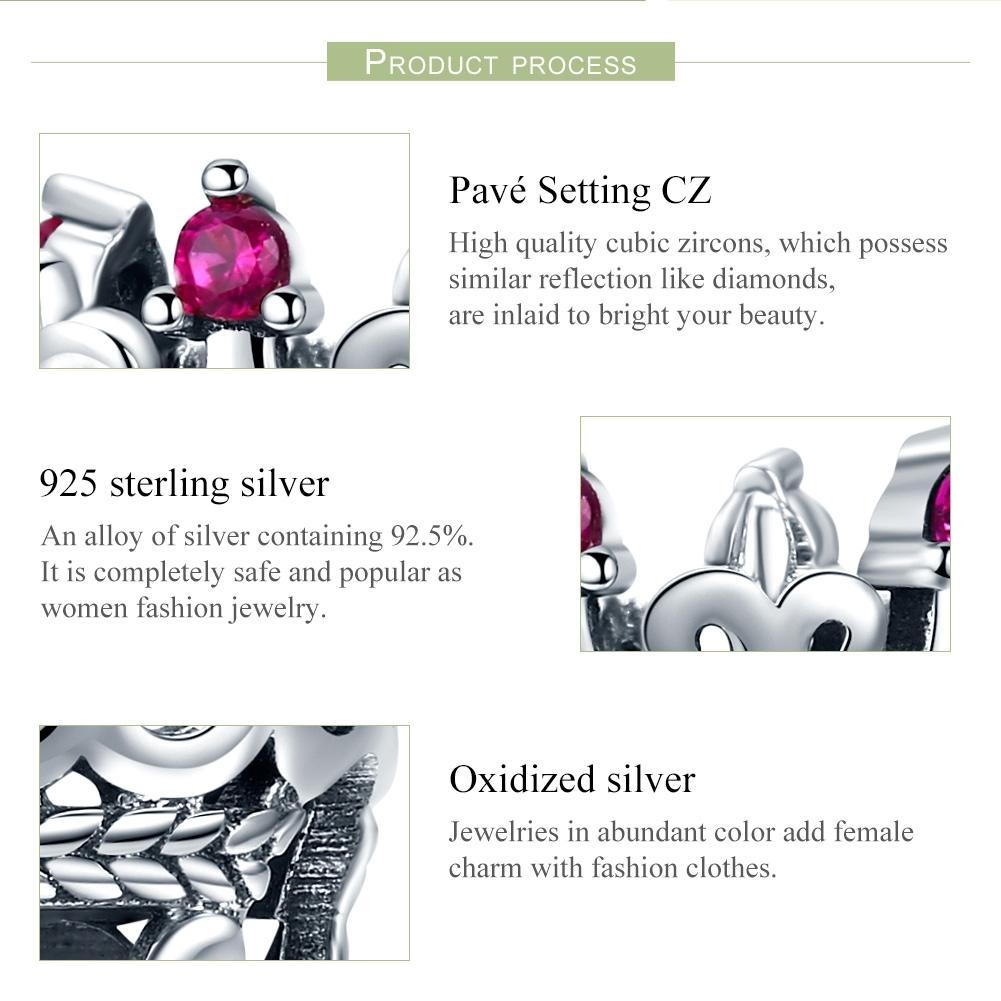 925 Sterling Silver Red Crown Beads For Diy Bracelets