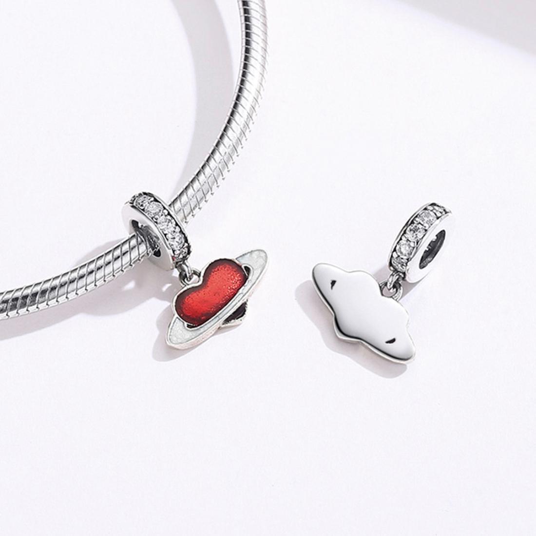 925 Sterling Silver Red Love Planet Pendant For Diy Bracelets