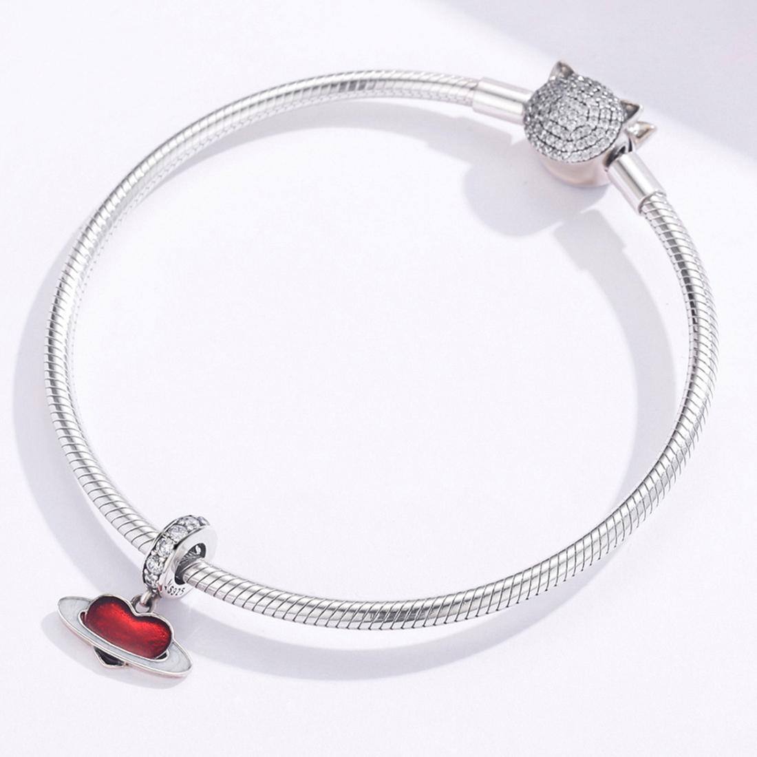 925 Sterling Silver Red Love Planet Pendant For Diy Bracelets