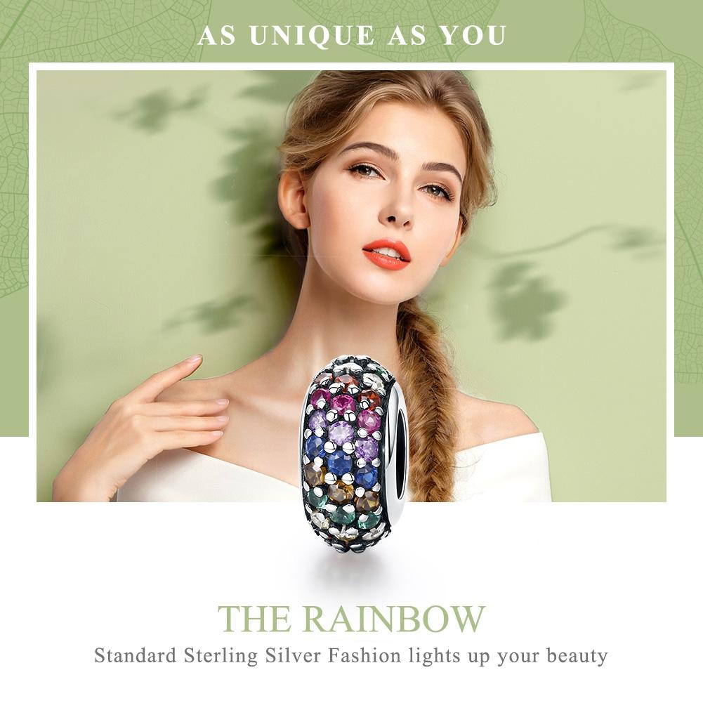 925 Sterling Silver Rainbow Diamond Bead Pendant For Diy Bracelets And Necklaces