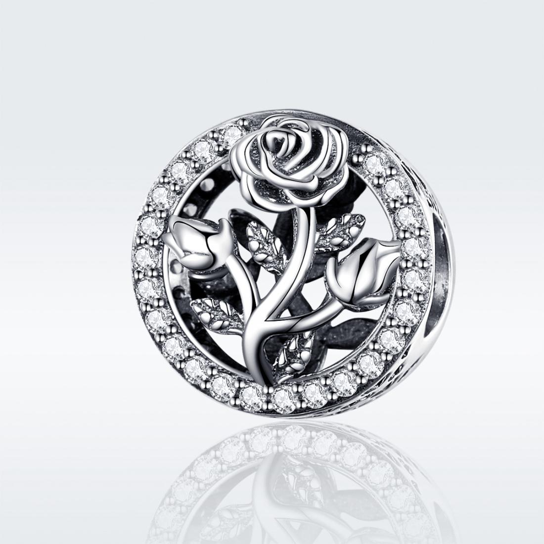 925 Sterling Silver Rose Beaded Bracelet Charm
