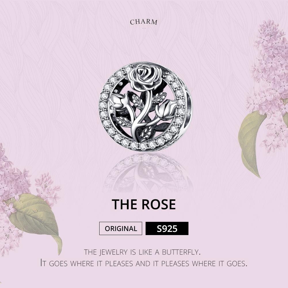 925 Sterling Silver Rose Beaded Bracelet Charm