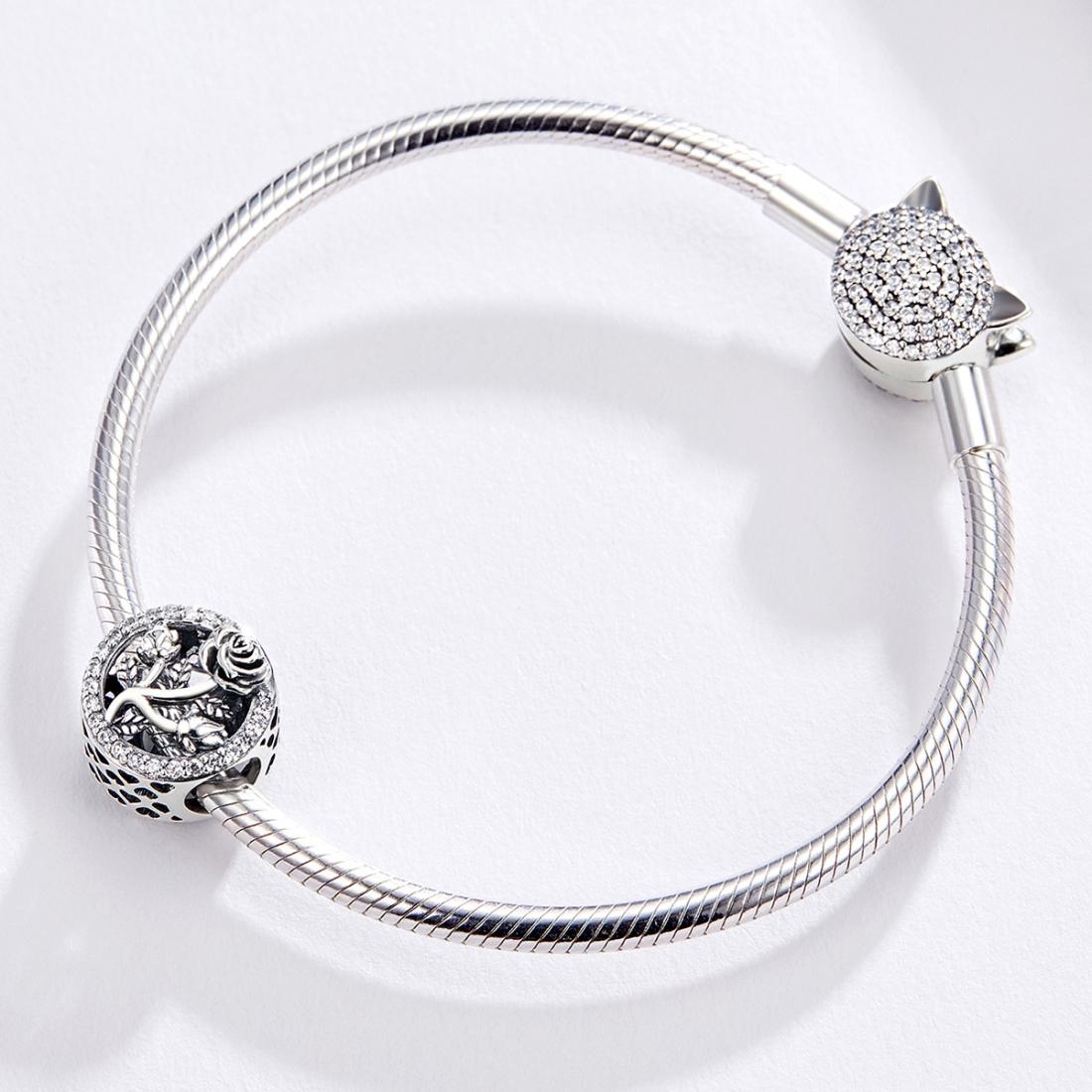 925 Sterling Silver Rose Beaded Bracelet Charm
