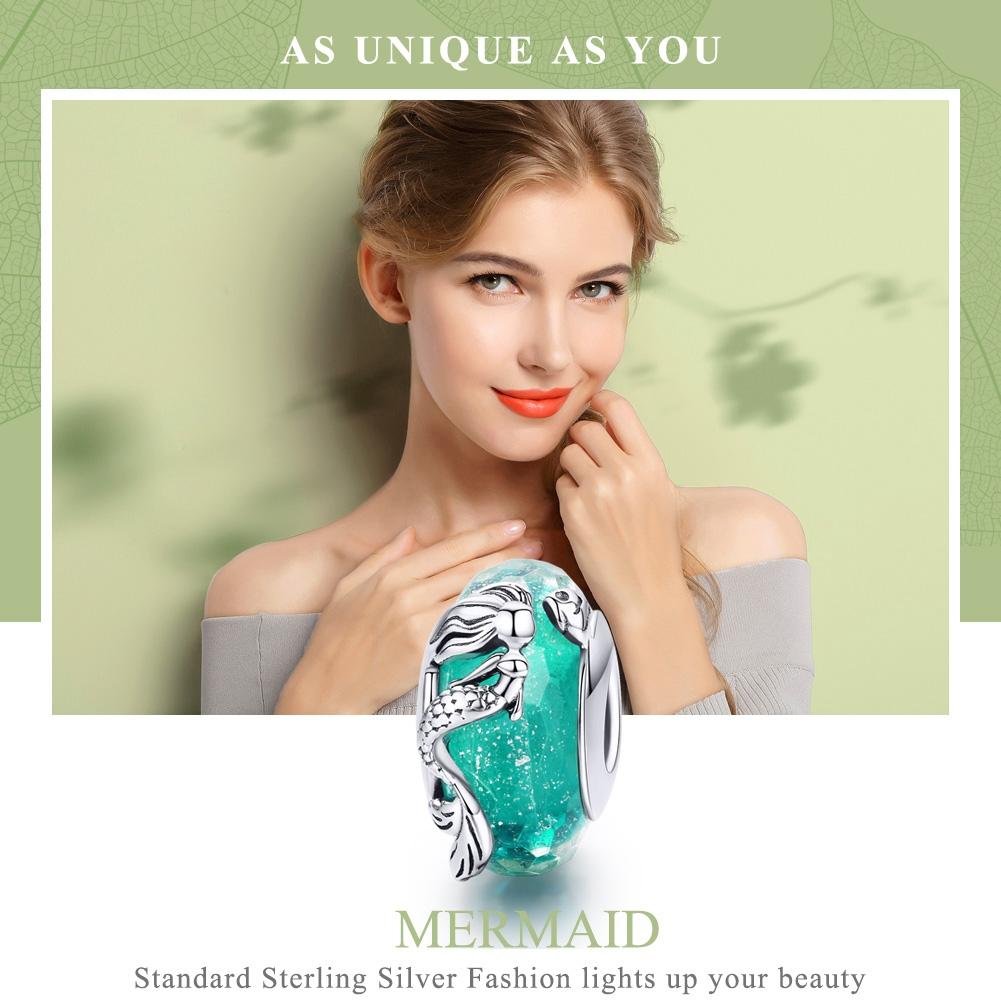 925 Sterling Silver Green Mermaid Glass Bead For Diy Bracelet