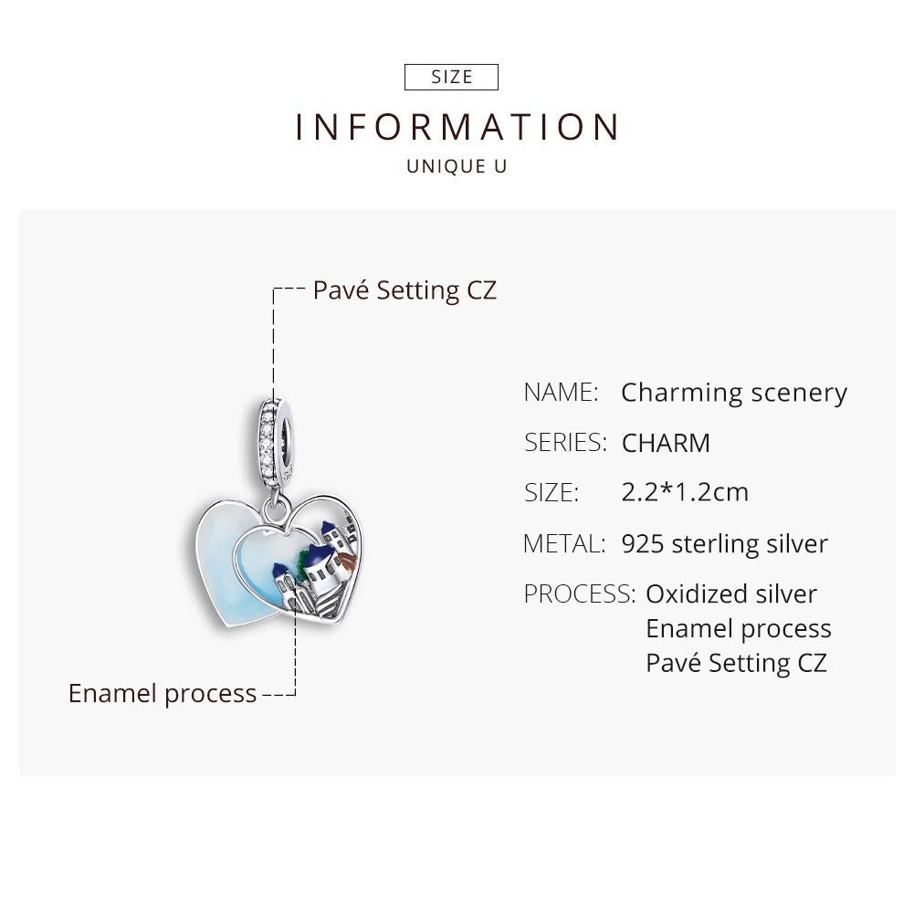 925 Sterling Silver Charming Scenery Heart Pendant For Diy Bracelet Or Necklace