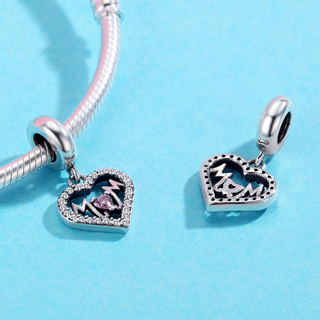 925 Sterling Silver Love Mother Heart Pendant For Diy Bracelets & Necklaces