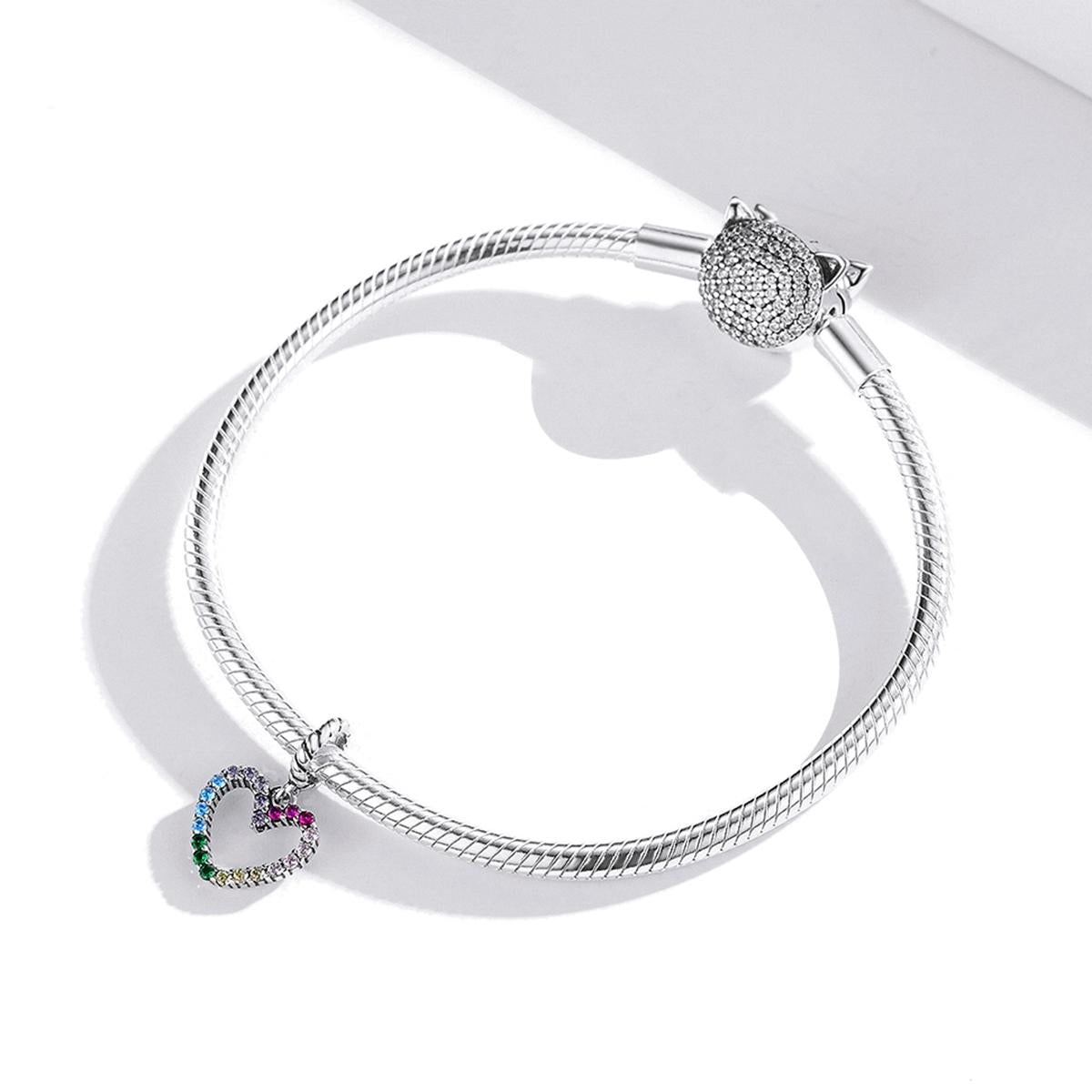 925 Sterling Silver Rainbow Heart Pendant For Diy Bracelets & Necklaces