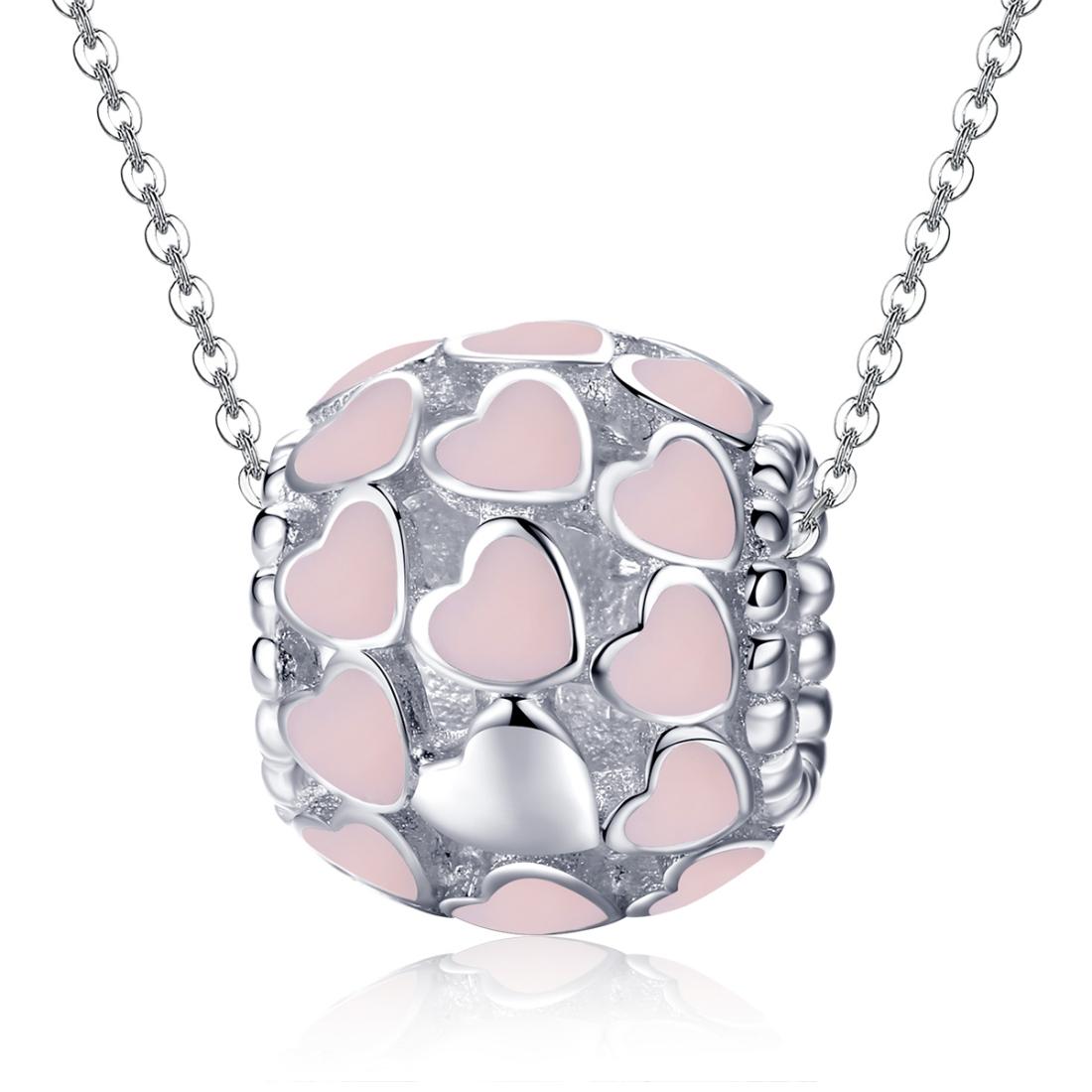 925 Sterling Silver Pure Pink Heart Diamond Beads
