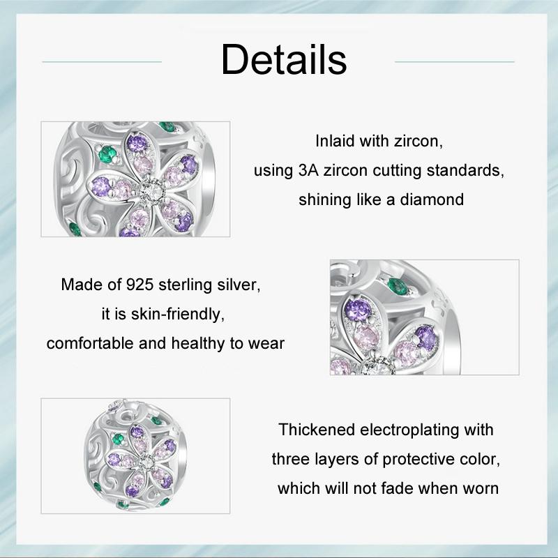 925 Sterling Silver Platinum Plated Hollow Flower Vine Diy Beads