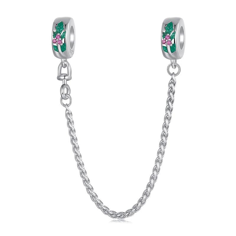 925 Sterling Silver Platinum Plated Leaf Safety Chain Bracelet