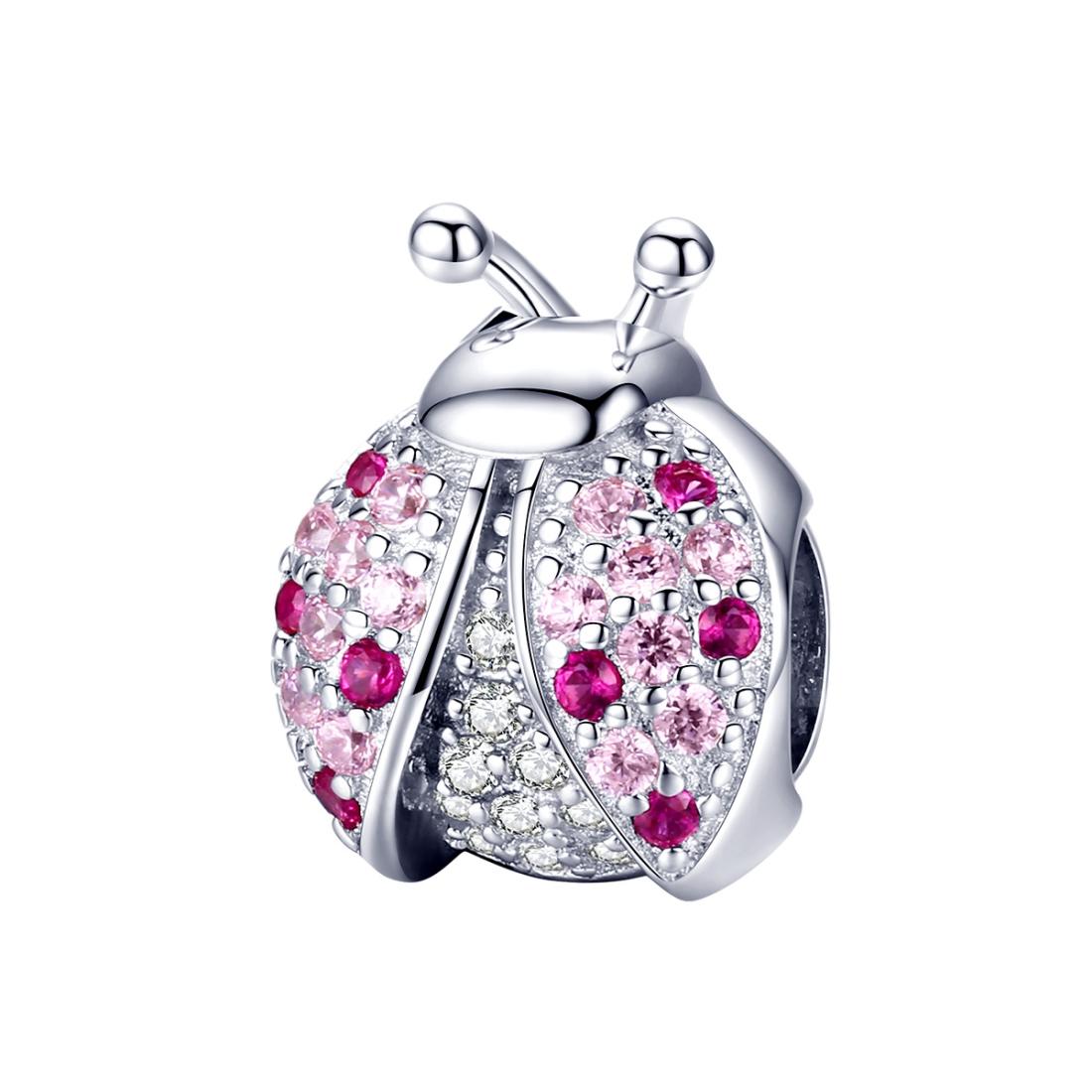 925 Sterling Silver Zircon Ladybug Bracelet / Necklace Set - Silver
