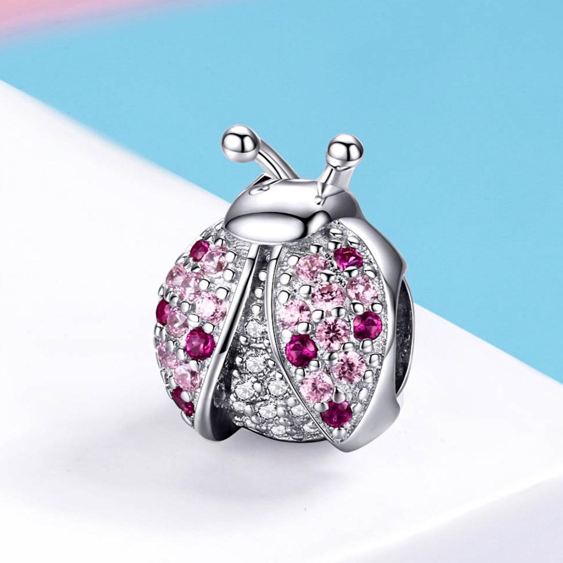 925 Sterling Silver Zircon Ladybug Bracelet / Necklace Set - Silver