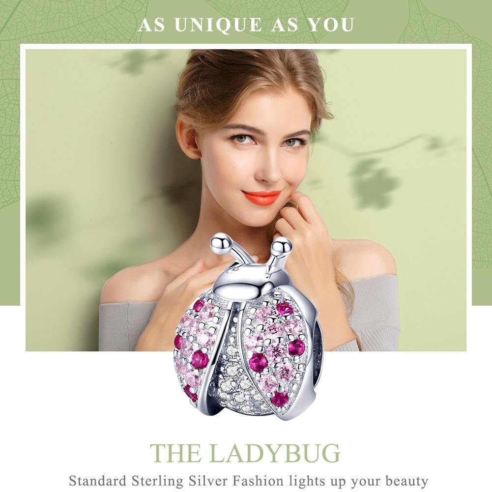 925 Sterling Silver Zircon Ladybug Bracelet / Necklace Set - Silver