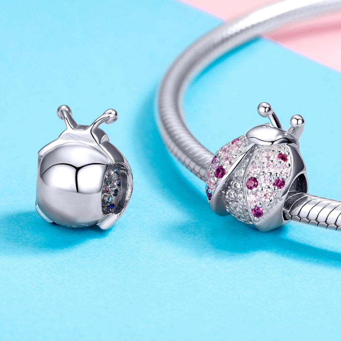 925 Sterling Silver Zircon Ladybug Bracelet / Necklace Set - Silver
