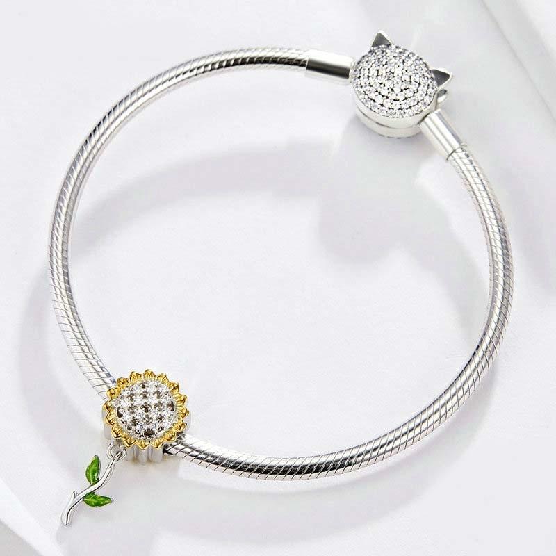 925 Sterling Silver Sunflower Pendant For Diy Bracelet