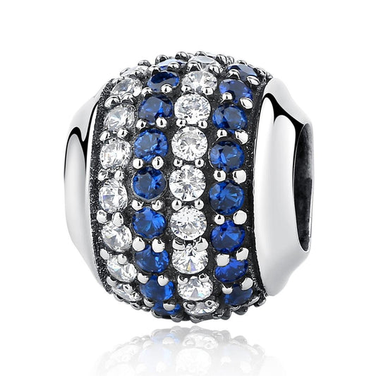 925 Sterling Silver Blue Diamond Beaded Bracelet & Necklace Set
