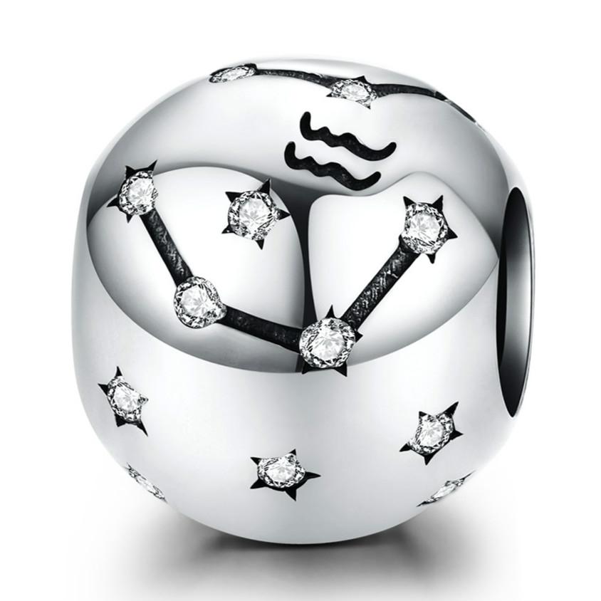 925 Sterling Silver Diy Zodiac Bracelet Beads Constellation Accessories Style - Aquarius