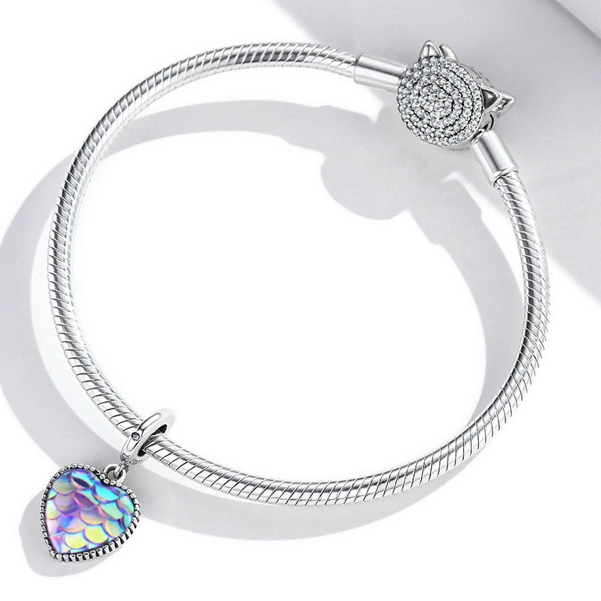 925 Sterling Silver Fish Scale Heart Pendant For Diy Bracelets & Necklaces