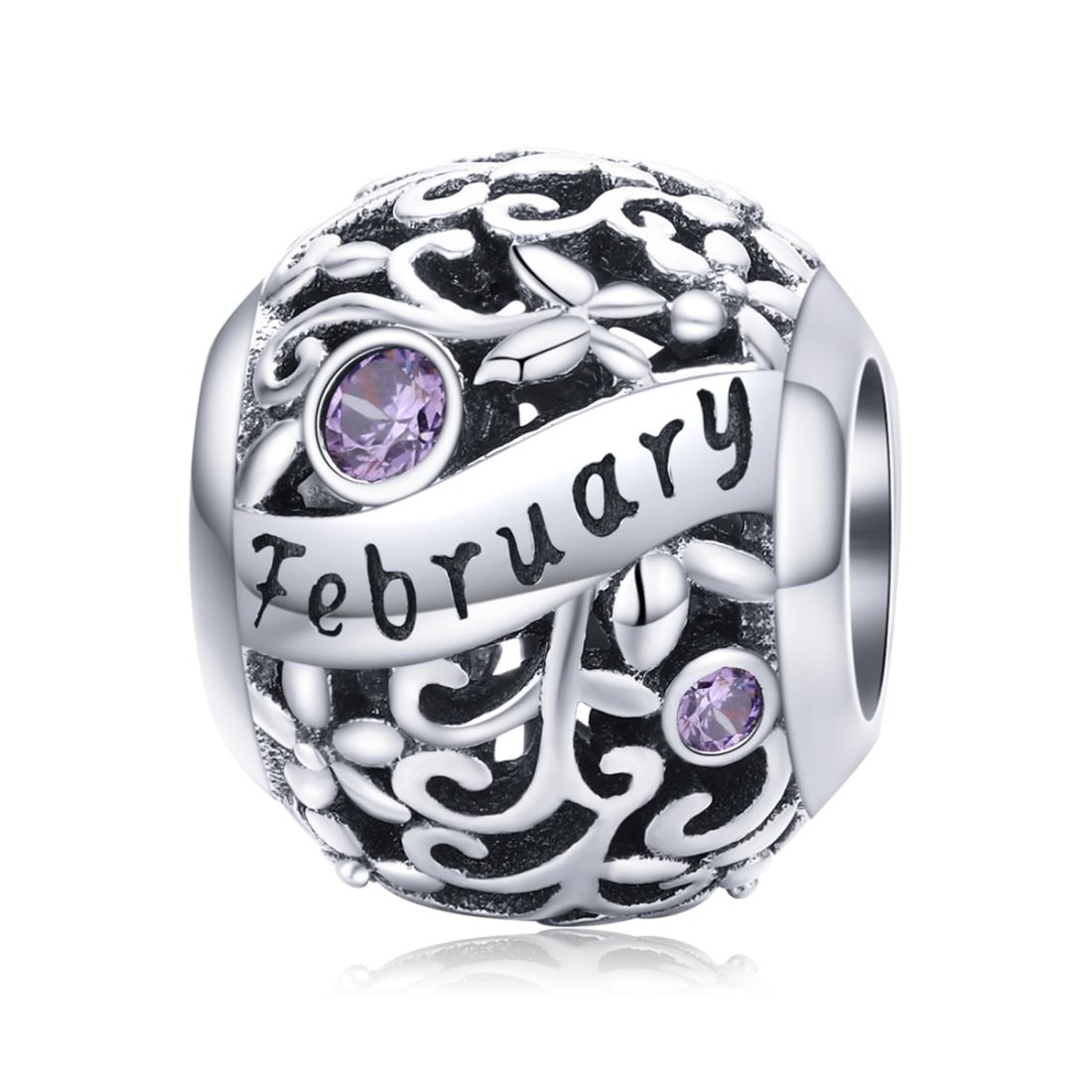 925 Sterling Silver Diy Birthstone Bracelet & Necklace Set February Style - February