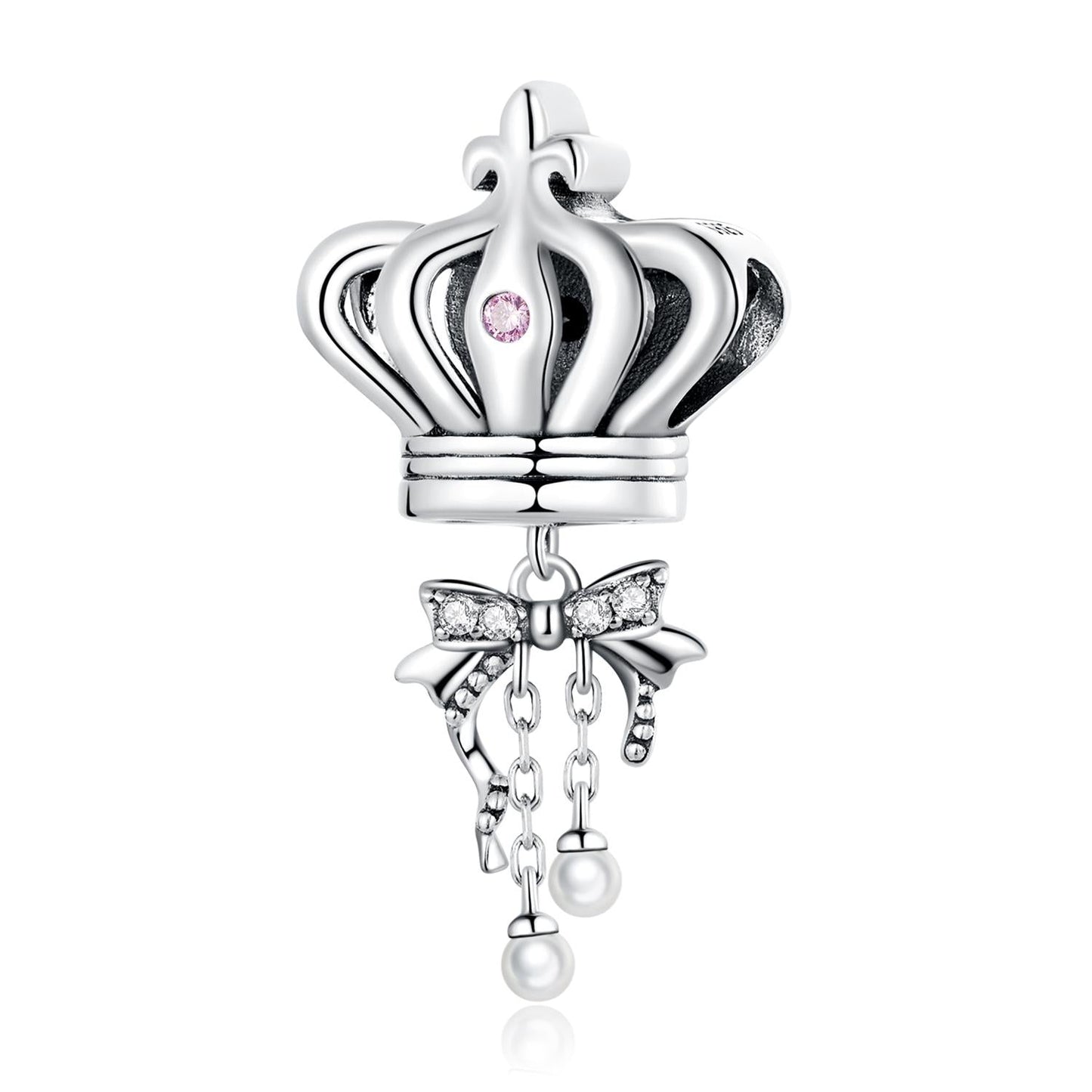 925 Sterling Silver Bow Crown Beads For Diy Bracelets & Necklaces