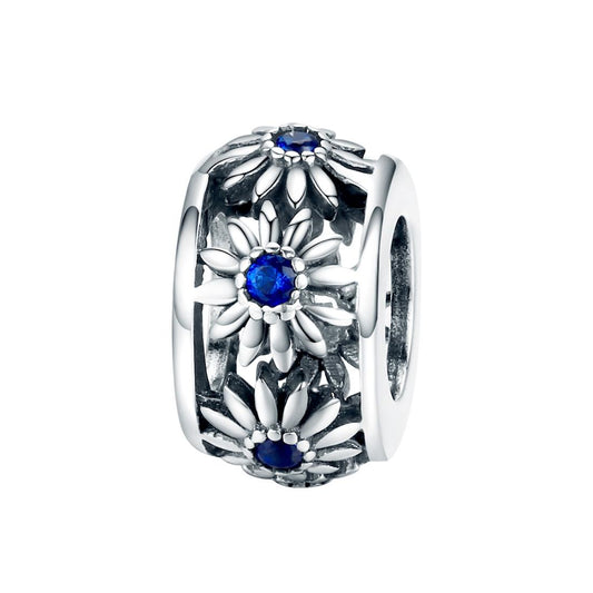 925 Sterling Silver Blue Daisy Spacer For Bracelet