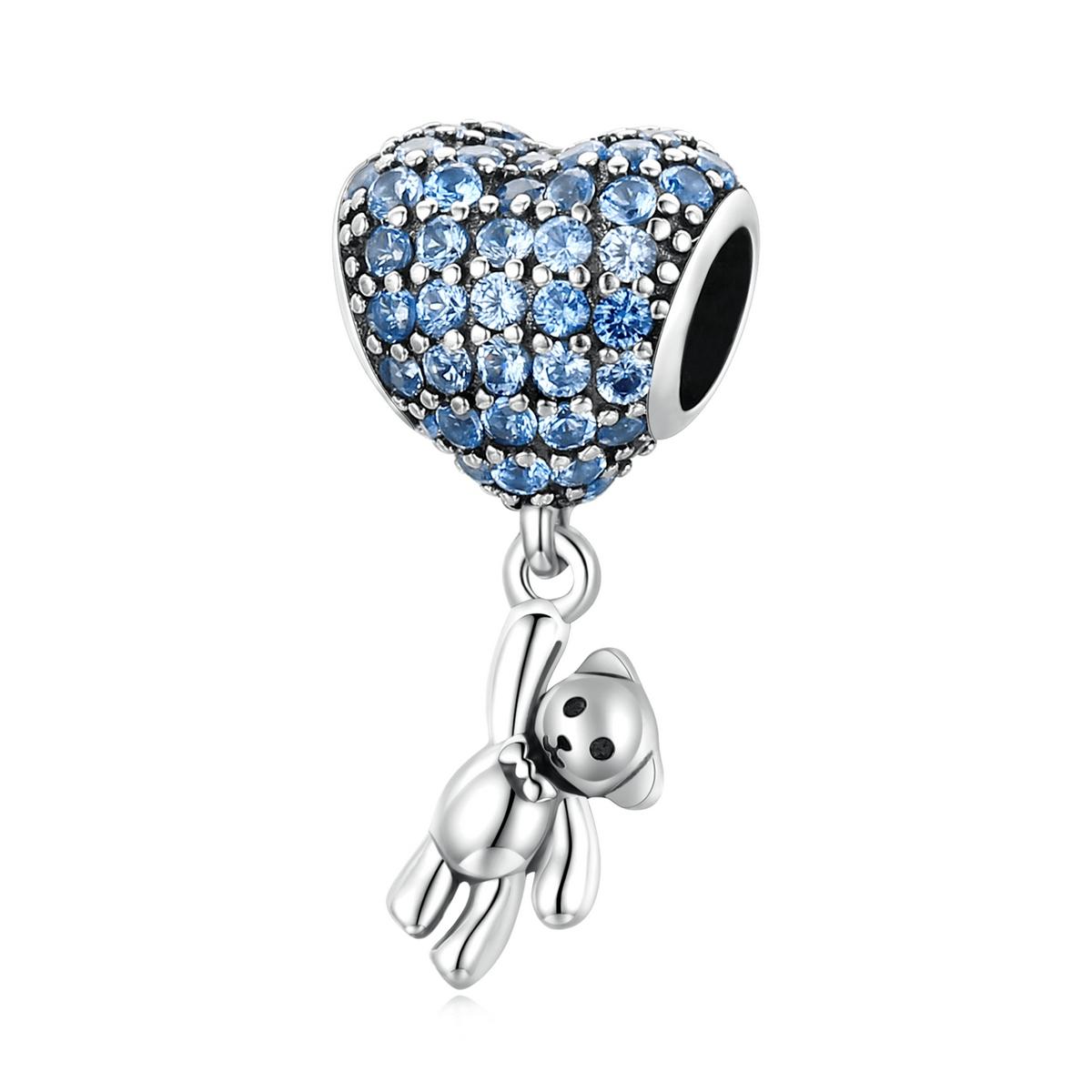 925 Sterling Silver Heart Balloon Bear Pendant For Diy Bracelets & Necklaces